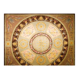 1820s Green Large-Scale Medallion Flatwoven Formal Neoclassical French Savonnerie Rug For Sale
