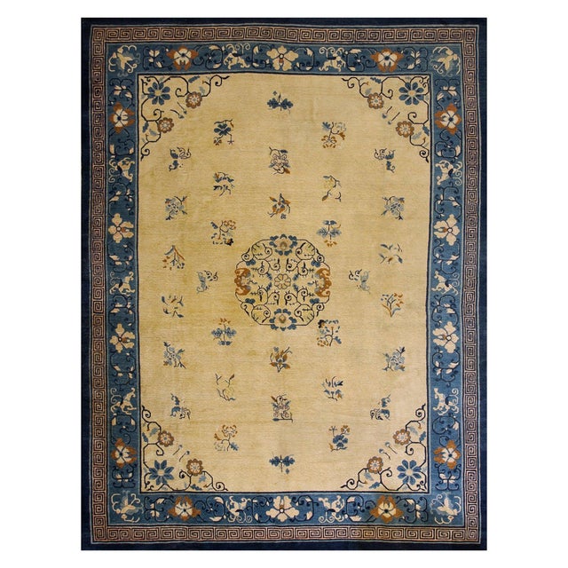 1920s Beige Floral Medallion Art Deco Antique Chinese Peking Rug 9' X 11'7'' Wool Carpet For Sale - Image 17 of 17