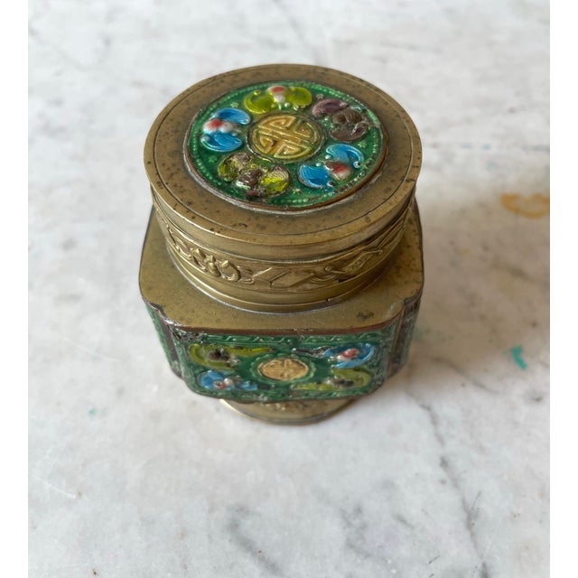 Early 20th Century Antique Chinese Brass and Enamel Tea Box For Sale - Image 5 of 7
