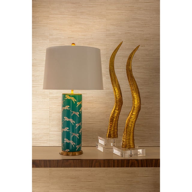 Transitional Scalamandre Maison by Port 68 Leaping Cheetah Teal Lamp For Sale - Image 3 of 4