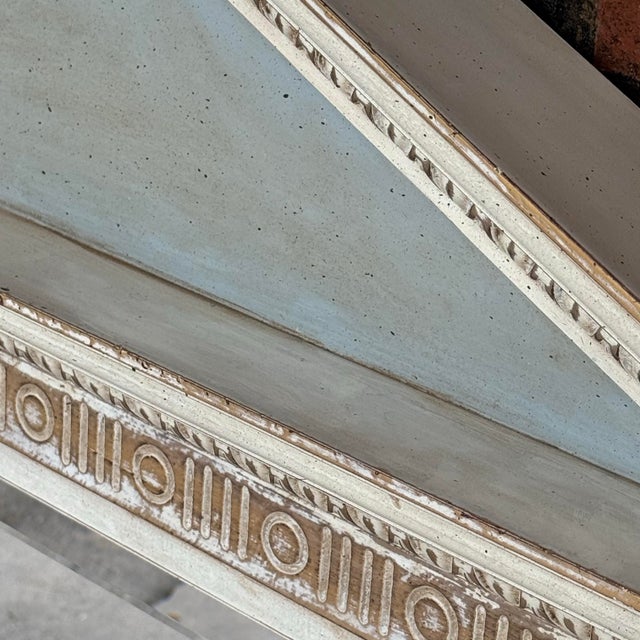 Metal Mid Century Swedish Gustavian Style Trumeau Mirror in Linen White and Chambray Blue - Newly Painted For Sale - Image 7 of 12