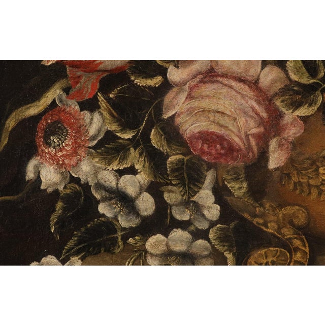 Maestro dei Vasi a Grottesche, Flower Composition in a Renaissance Vase, 17th Century, Oil Painting on Canvas, Framed For Sale - Image 11 of 15