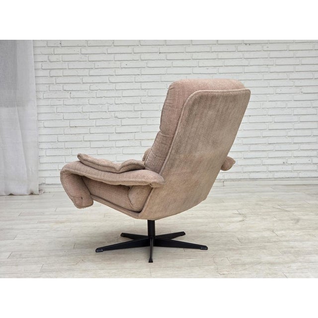 Danish Swivel Armchair in Beige Furniture Fabric, 1970s For Sale - Image 10 of 18