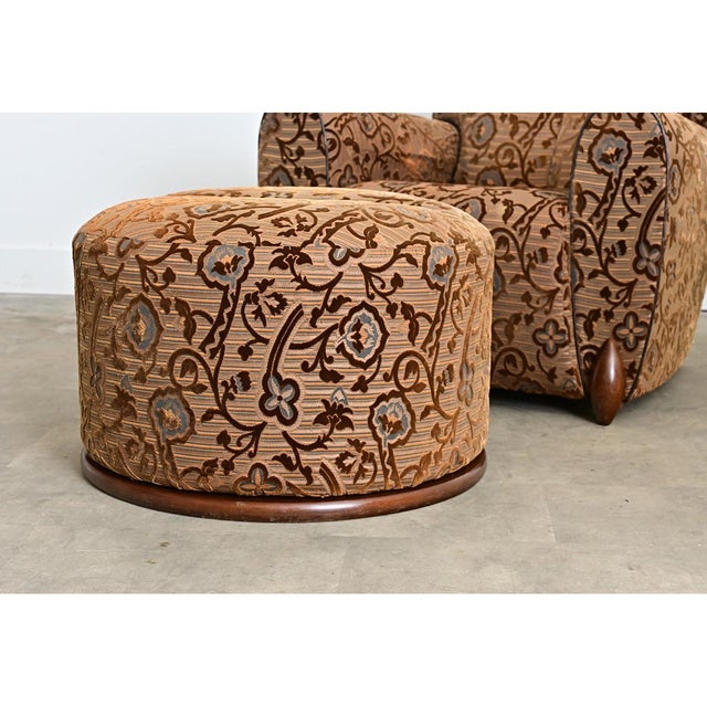 Early 20th Century French Art Deco Upholstered Armchair and Ottoman For Sale - Image 15 of 18