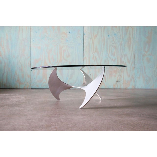 Mid-Century Modern 1970's Propeller Coffee Table by Knut Hesterberg (Attr.) Aluminum and Glass For Sale - Image 3 of 12