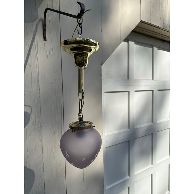 Vintage Glass Heart Shade With Brass Hanging Fixture For Sale - Image 4 of 7