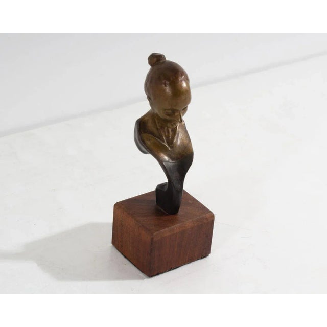Realism Signed Bronze Miniature Bust of a Woman For Sale - Image 3 of 8