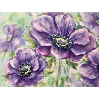 Contemporary Anemone Floral Still Life Watercolor Painting by Elena Shapiro For Sale