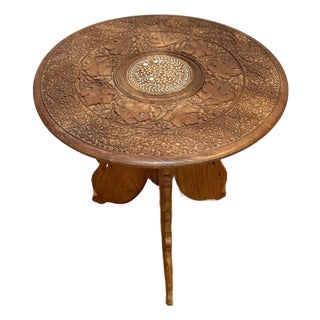 Large Indonesian Style Inlaid Wood Side Table For Sale