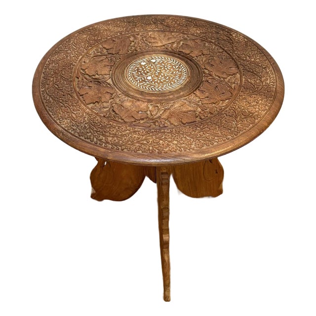 Large Indonesian Style Inlaid Wood Side Table For Sale