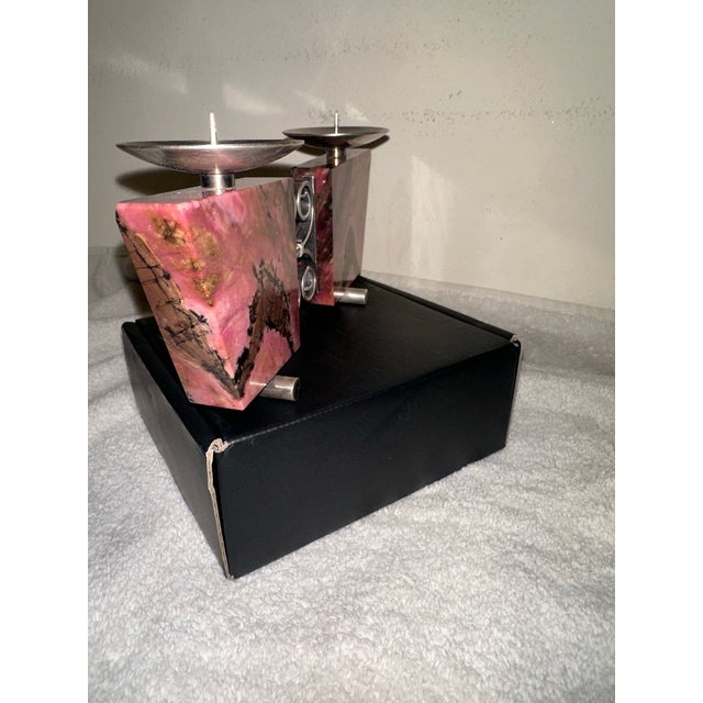 Vintage 1970’ S Soviet Russian Modernist Rhodonite & 875 Silver Candle Holder For Sale - Image 9 of 12
