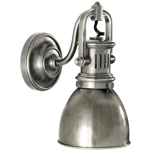 Chapman & Myers for Visual Comfort Signature Yoke Suspended Sconce in Antique Nickel with Antique Nickel Shade For Sale
