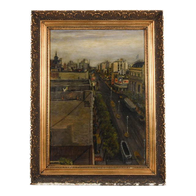 Framed Signed Giovanni Columbo Bustling Cityscape For Sale