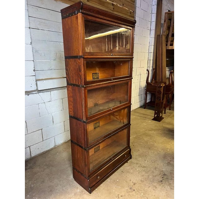 American Early 20th Century Globe -Wernicke Antique Tiger Oak Five Stacking Bookcase/ Lawyer Bookcase For Sale - Image 3 of 18