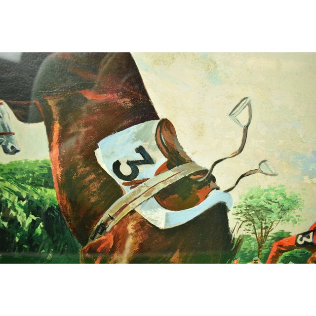 Mid 20th Century Three Steeplechase Jockeys Timber Jumping Acrylic Painting For Sale In New York - Image 6 of 9