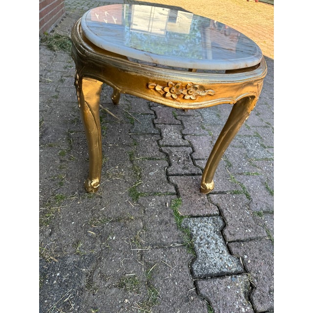 Wood 1940 French Louis XVI Gold Beech Marble Coffee Table - 1 Pc For Sale - Image 7 of 10