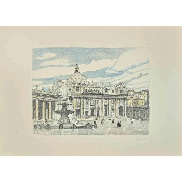 St. Peter's Square is an etching realized by the Italian artist Giuseppe Malandrino. hand-signed by the artist on the...