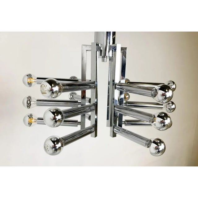 Silver Chrome Chandelier attributed to Gaetano Sciolari, 1970s For Sale - Image 8 of 11