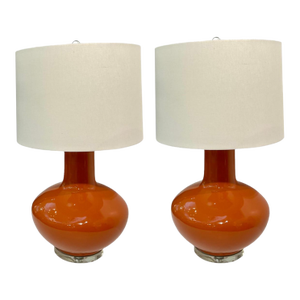 Mid-Century Modern Style Large Orange Glaze Table Lamps Pair