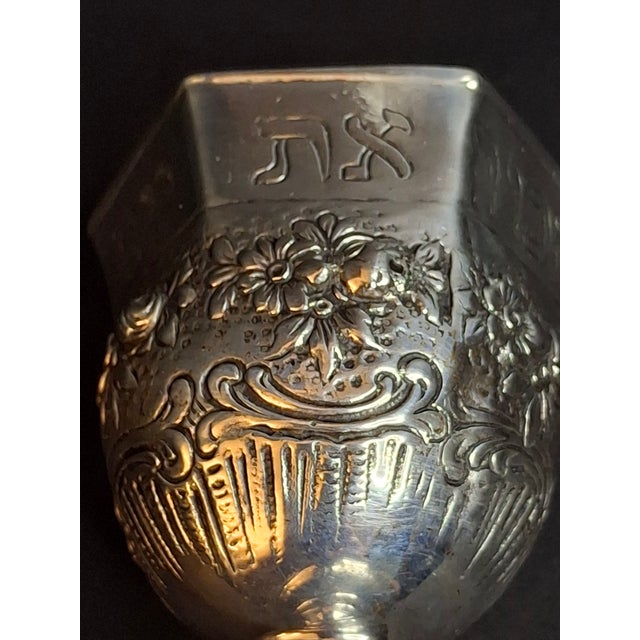Victorian Antique German 800 Solid Silver Hexagonal Kiddush Cup Goblet Judaica Shabbat C1890 For Sale - Image 3 of 18