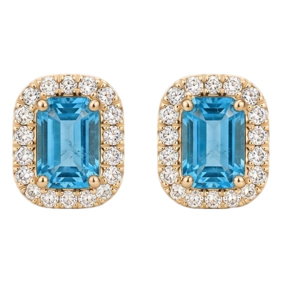Swiss Blue Topaz Studs Earrings | December Birthstone Studs | Dainty Minimalist Beautiful Gemstone Studs - A Pair For Sale