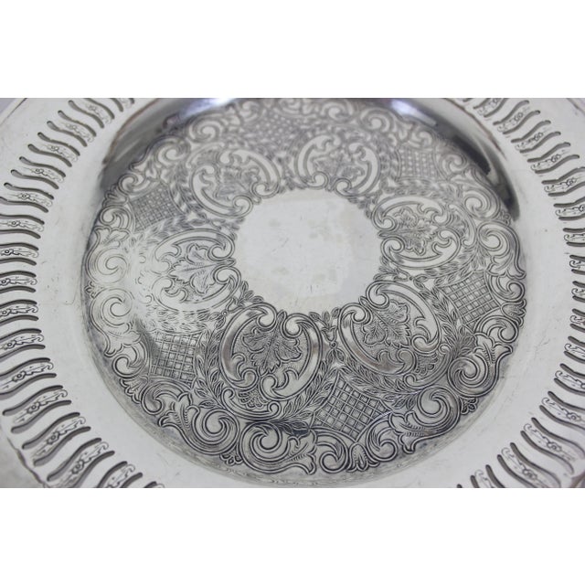 1960s Small Silver Plated Tray Trinket Dish With Pierced Detail and Handles For Sale - Image 9 of 9