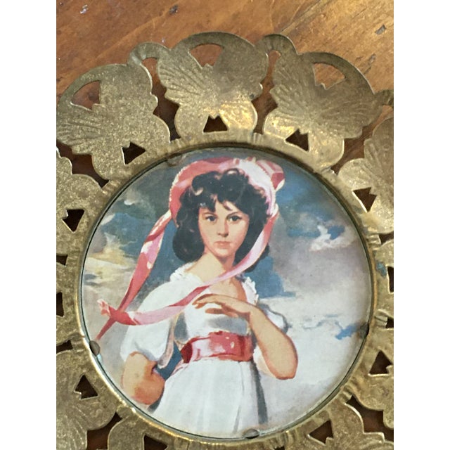 Thomas Lawrence Pinkie Vintage Print in Brass Butterfly Frame | Chairish