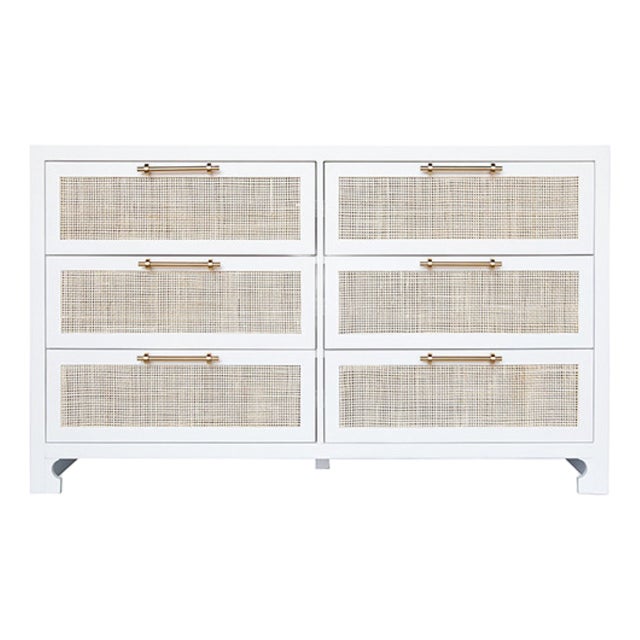 Matthew Izzo Home Carla West Indies Style Matte White Six Drawer Chest of Drawers With Brass Draw Pulls For Sale