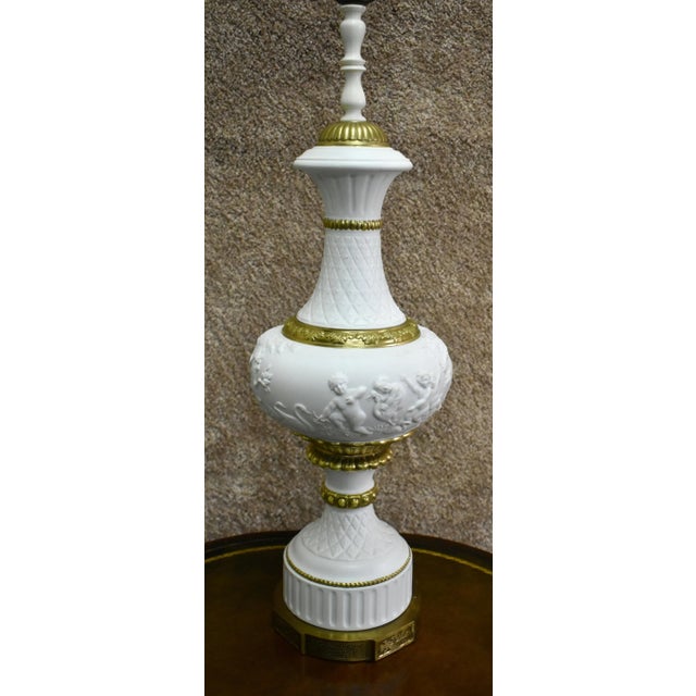 Vintage Neo-Classic Style Bisque & Brass Table Lamp W/Cherubs For Sale - Image 13 of 13