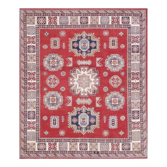 Pasargad Home Tribal Red Wool Area Rug- 8' 1'' X 9' 8'' For Sale