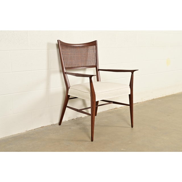 1950s Paul McCobb Irwin Collection Mid-Century Modern Sculpted Walnut Cane Back Armchair, Newly Refinished For Sale - Image 5 of 13