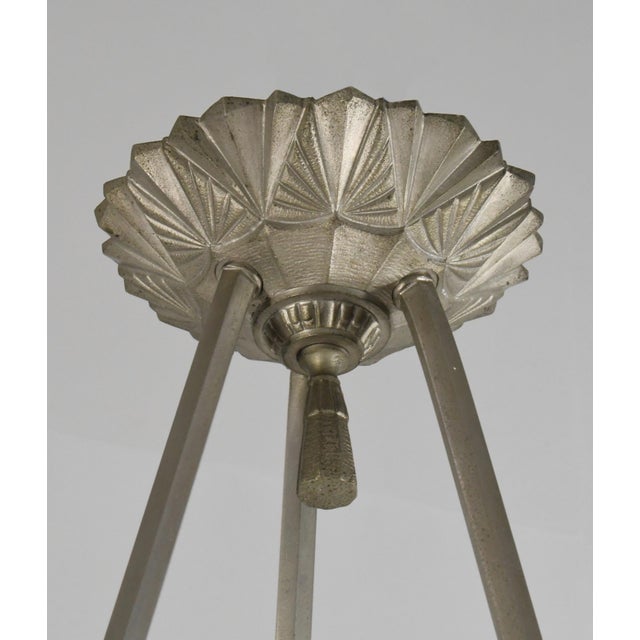Maynadier & Degue French Art Deco 3-Armed Chandelier - 1930s Nickeled Bronze & Frosted Glass For Sale - Image 12 of 18