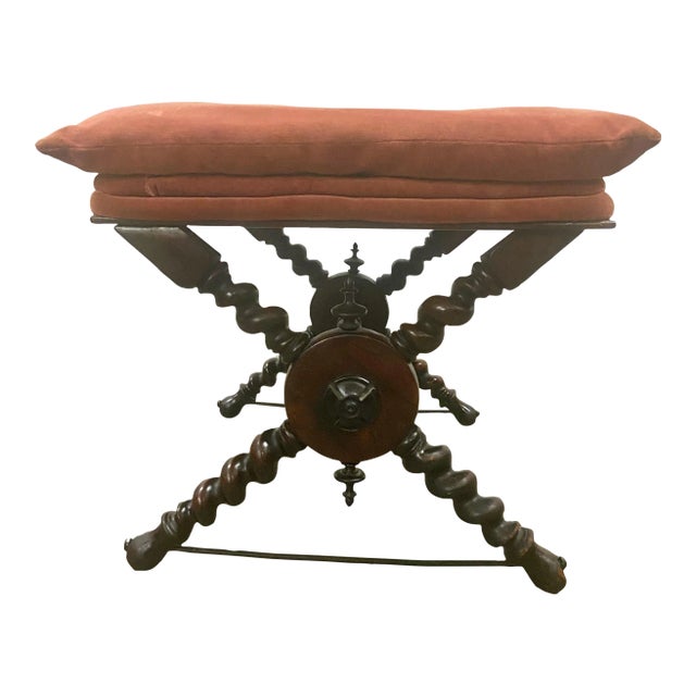 Antique 1800s X-Base X-Frame English Regency Bobbin Stool or Ottoman For Sale
