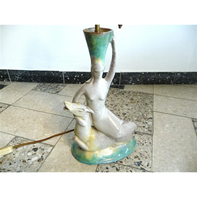 Vintage German Glazed Ceramic & Brass Figurine Lamp, 1920s For Sale - Image 10 of 18