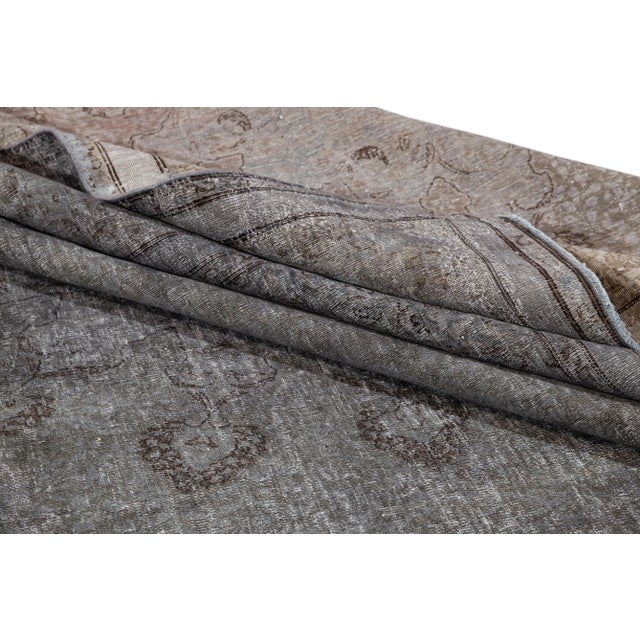 Textile 1960s Vintage Persian Distressed Handmade Medallion Gray Wool Rug For Sale - Image 7 of 10