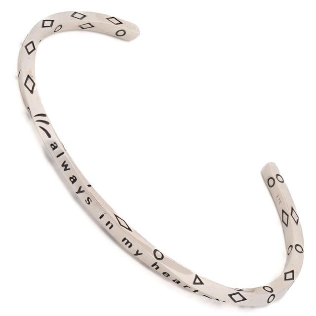 Contemporary Always In My Heart Silver Cuff Bracelet For Sale - Image 3 of 5
