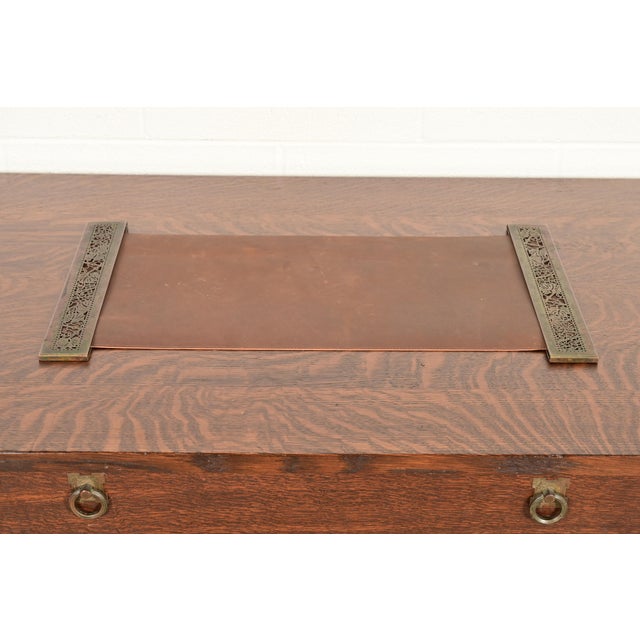 A gorgeous pair of Arts & Crafts or Art Deco period patinated bronze blotter ends in the "Grapevine" pattern, with a...