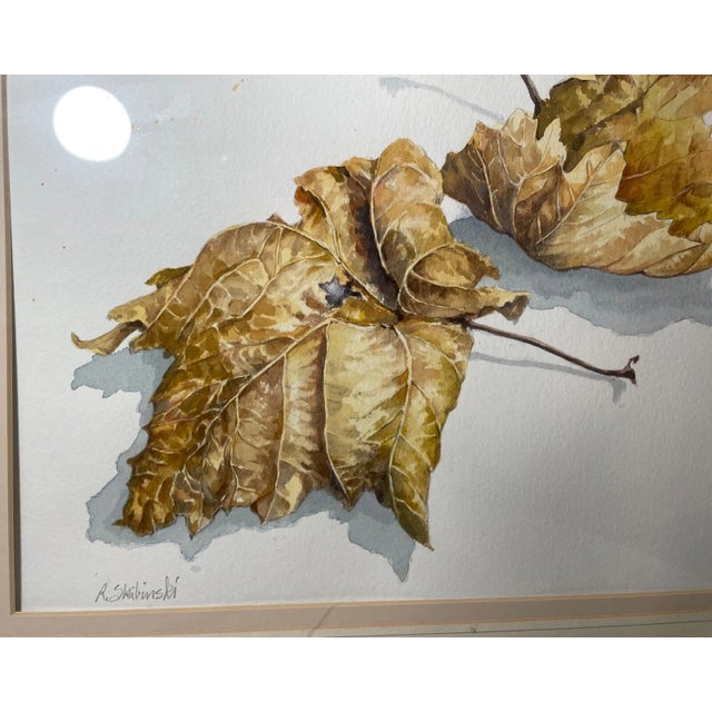 Paint Original Signed R. Skibinski Realistic Fall Leaves Watercolor Painting Realism For Sale - Image 7 of 9