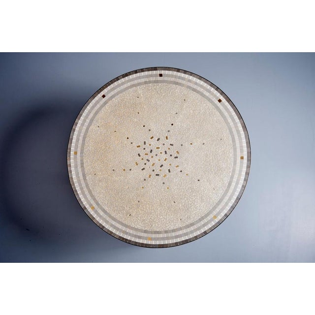 Round Mosaic Coffee Table with Brass Rim by Berthold Müller, 1950s For Sale - Image 3 of 8
