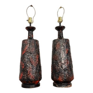 Pair Century Modern Pair of Lamps With Heavy Lava Glaze Textured For Sale