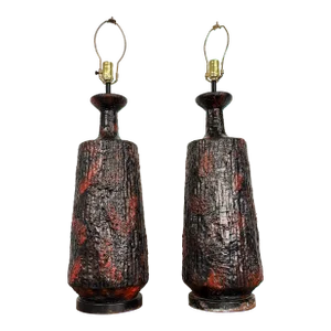 Pair Century Modern Pair of Lamps With Heavy Lava Glaze Textured