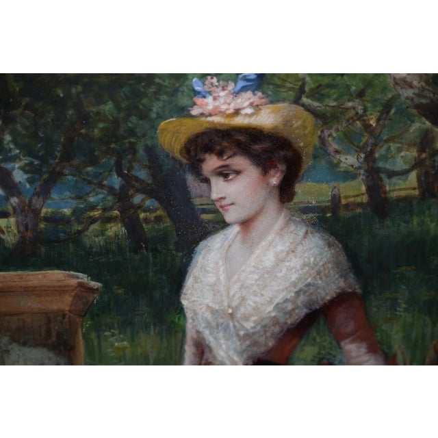 Early 20th C. Watercolor Portrait of an Young Woman at Gardens Gate C.1910 For Sale In San Francisco - Image 6 of 9
