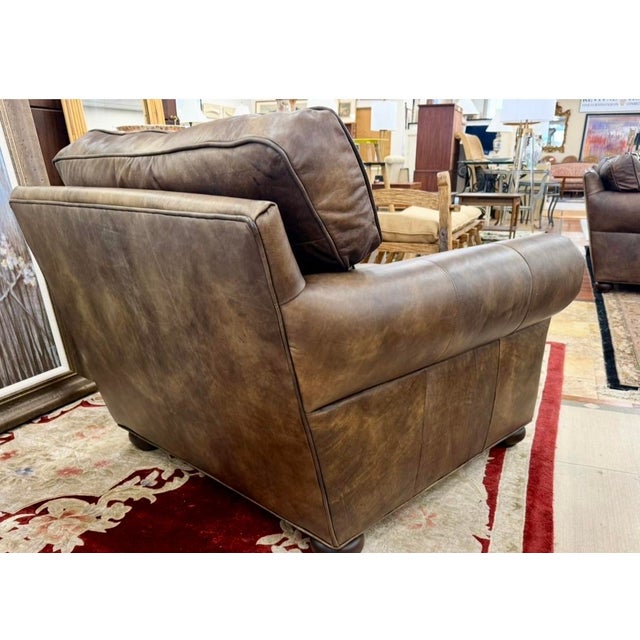 Brown Restoration Hardware Lancaster Classic Brown Leather Luxe Depth Club Chairs For Sale - Image 8 of 8