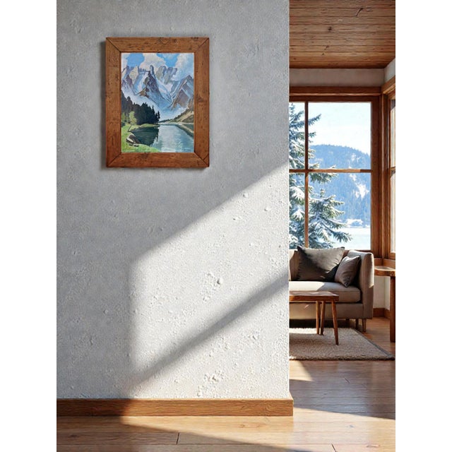 Mount Cristallo and Landro Lake, Oil Painting, 1950s For Sale - Image 10 of 14