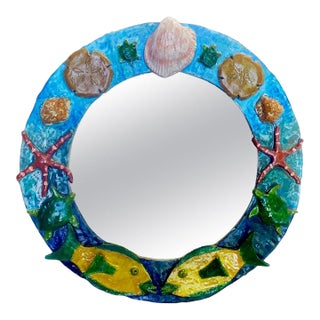 "Under the Sea" Glazed Ceramic Mirror by Florida Artist Rexx Fischer, Signed For Sale