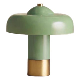 Gradient Cyan Glaze Glass & Iron Table Lamp For Sale