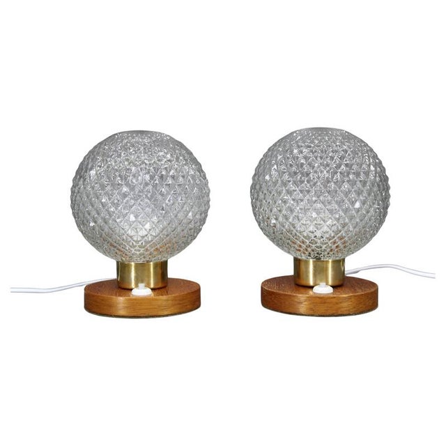 Mid-Century Modern Glass and Wood Table Lamps, Czechoslovakia, 1970s, Set of 2 For Sale - Image 10 of 10