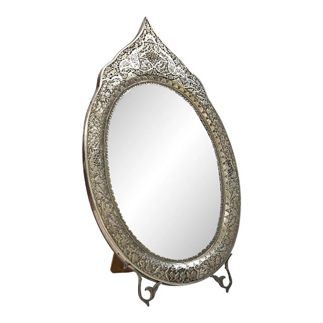 Antique Persian Silver Tabletop Vanity MIrror For Sale