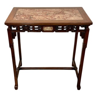 19th Century Hand-Carved, Hardwood Console Table With Marble Insets For Sale