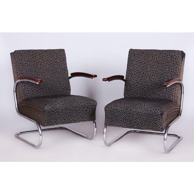 Czech Bauhaus Armchairs in Beech and Chrome attributed to Mücke-Melder, 1930s, Set of 2 For Sale - Image 12 of 12